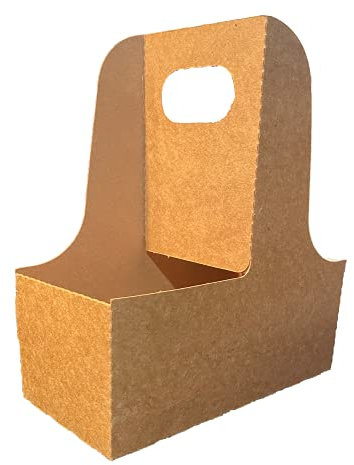 2 Cup Drink Carrier with Handle | Kraft Paperboard Cup Holder | Disposable Cup Holder for Hot or Cold Drinks | Cup Carrier for Food Delivery Services, Uber Eats, Door Dash (15)