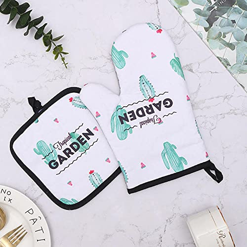 Topflappen Grüner Weißer Kaktus Ofenhandschuhe rutschfest Haltbar-Geeignet Zum Kochhandschuhe Backhandschuhe Waschbare Topfhandschuhe, Küchenzubehör Ofenhandschuhe Hitzebestaendig 17x27cm