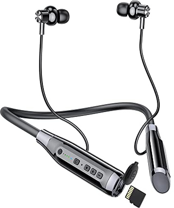 Auriculares inalámbricos Bluetooth con ranura para tarjeta TF, 100 horas de reproducción, banda para el cuello, auriculares inalámbricos, auriculares inalámbricos Bluetooth para deportes, oficina en
