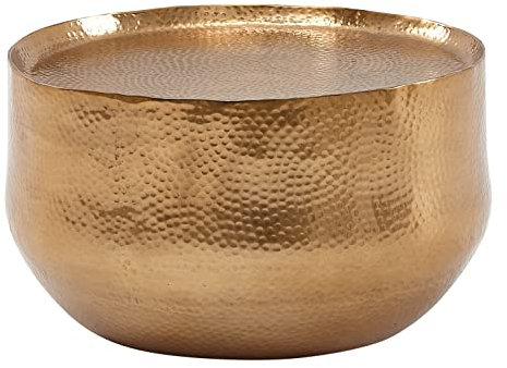 FineBuy Couchtisch Aluminium 60x60x35 cm Wohnzimmertisch Hammerschlag, Designer Sofatisch Rund Alu Orientalisch, Runder Kaffeetisch Metall Klein