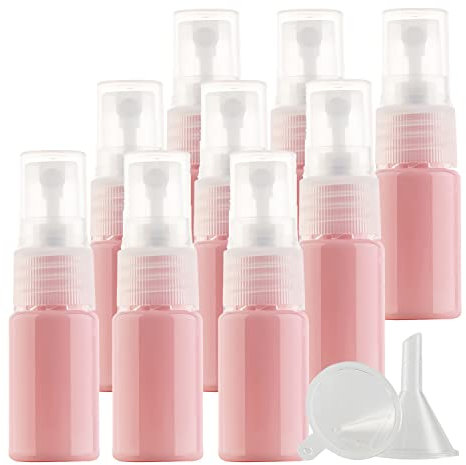 TIANZD 12 Pieces 10ml 0.3 oz Lightproof Pink Spray Bottles Plastic Fine Mist Spray Bottles Refillable Bottle for Cosmetic Perfume Cleaning, Travel with 1x Funnels