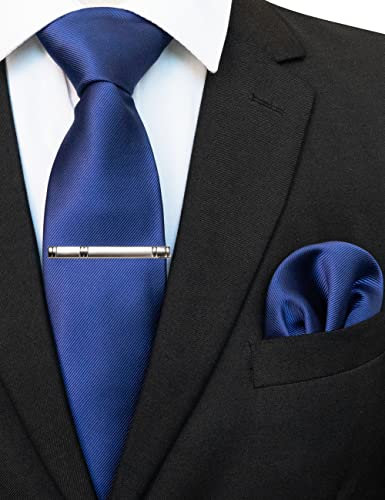 JEMYGINS Cravate Bleu marine profond2 Homme en Soie et Pinces à cravate Carre de poche Set