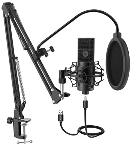 Condenser Microphone with Adjustable Desktop Microphone Arm Shock Mount, Suitable for Recording Vocal Voice Microphone in Studio