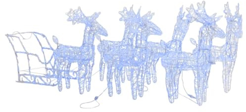 vidaXL Weihnachtsdekoration Rentiere mit Schlitten Beleuchtet Dekofigur Weihnachtsdeko Figur Weihnachten Beleuchtung 320 LEDs Acryl
