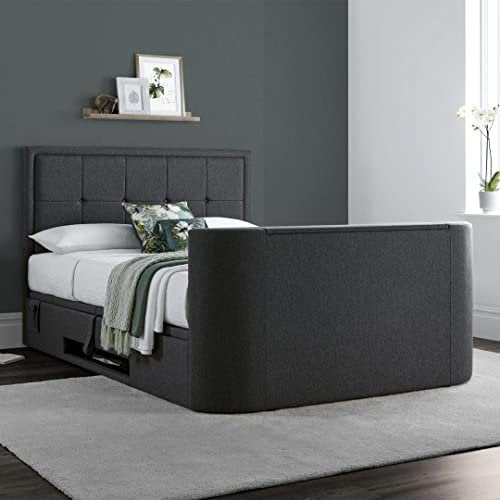 Rigby TV Bed Frame with Ottoman Storage & 2.1 Bluetooth Speaker System (Slate Grey, Super King)