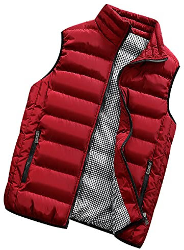 Ultraleichte Verstaubare Daunenweste Herren-Softshell-Gilet Activewear Westen Winddichte Fleece Gefütterte Oberbekleidung Reißverschlusstaschen Puffer-Daunenweste Lässige Herrenweste Rot 3XL