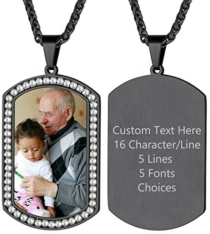 Supcare Zirkon Herren Personalisiert Foto Erkennungsmarke Dog Tags Halskette Gravur Anhänger für Name Text Militär Police Armee Kette aus Edelstahl für Frauen Jungen mit Geschenkebox Militär-Schwarz