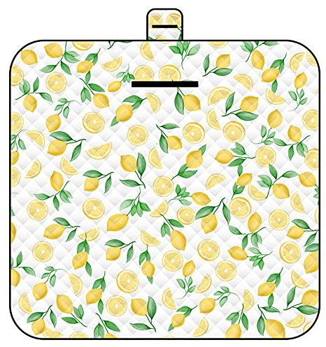 DOTBUY-SHOP Picknickdecke Wasserdicht, Campingdecke Stranddecke Maschinenwaschbar Faltbar Kinder Picknickmatte, für Outdoor Strand, Campen, Wandern und Ausflüge (200x200cm,Gelbe Zitrone)