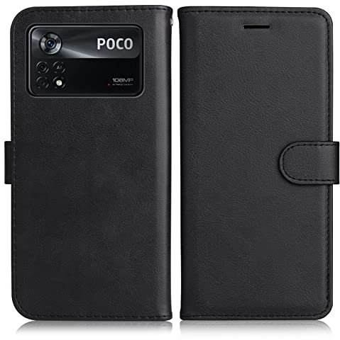 DENDICO Coque pour Xiaomi Poco X4 Pro 5G, PU en Cuir Coque Portefeuille Étui Housse, Design Classique TPU Coque pour Xiaomi Poco X4 Pro 5G, Noir