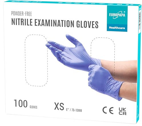 EUROPAPA® Lot de 100 gants jetables en nitrile - Sans latex - Non stériles - Sans latex - Violet