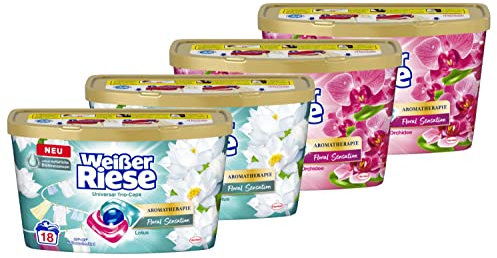 2x Weißer Riese Universal Trio-Caps Aromatherapie Floral Sensation (18 Wäschen), mit Lotus & 2x Weißer Riese Color Trio-Caps Aromatherapie Floral Sensation (18 Wäschen), mit Orchidee