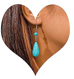 TseenYi Boho Türkis Tropfen Ohrringe Wassertropfen Türkis Haken Ohrringe Retro Türkis Perlen Ohrringe Teardrop Tropfen Ohrringe Schmuck Für Frauen Und Mädchen Geschenke (Silber)