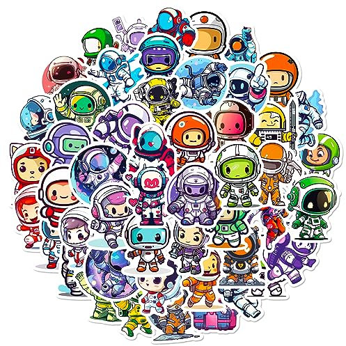 Karikatur Astronaut Aufkleber für Laptop (50 PCS),Geschenk für Kinder Jugendliche Erwachsene Jungen,Astronaut Stickers Wasserdicht Vinyl Aufkleber für Scrapbook,Skateboard,Auto,Gepäck