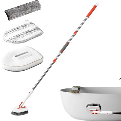 Estropajo de azulejos para ducha de baño, 2 en 1, cepillo de limpieza para bañera, mango largo, barra telescópica ajustable, cerdas rígidas, estropajos para limpiar