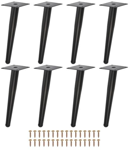 sourcing map 8 Stück Möbelfüße Metall Konisch Möbelbeine Kegel Ersatz Möbelbeine mit Schrauben für Sofas Tische Schränke Stühle (25cm Höhe, Schwarz)