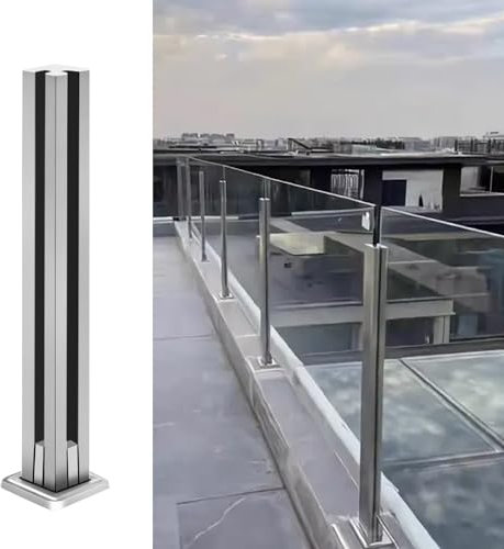 CAVATINY Glasgeländerpfosten aus Edelstahl 304 – Geländerpfosten mit Gebürstet – Rostbeständigkeit für Veranda, Balkon, Pool, Garten, Innen- und Außenbereich (Rechtwinklig Schlitz, 95cm Höhe)