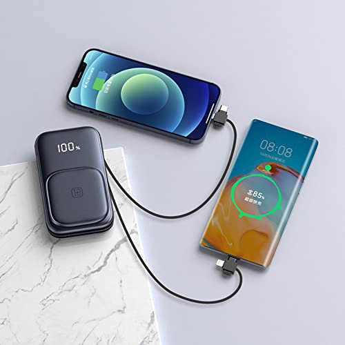 Ultra-dünn Powerbank Slim Akkupack Mit Eingebauten Kabeln Externe Handyakku 20000mAh Leicht Tragbares Power Bank Tragbares Ladegerät Ultraleicht Powerpack,Blue