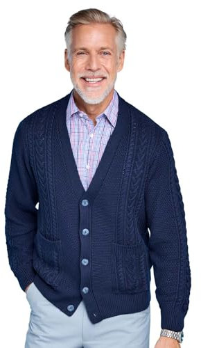 Tootal Men's Chunky Cable Knit Cardigan with Pockets Soft Cotton Blend with 5 Button Fastening Navy M