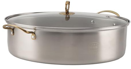 Olla de de Pescado de Acero Inoxidable, Olla de de Pescado Ovalada Multiusos de Gran Capacidad, Tapa de Vidrio para Cocina