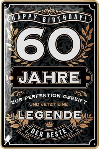 LANOLU Blechschild 60 Schild Geburtstag - 60 JAHRE LEGENDE - Deko 60 Geburtstag Mann, 60 Geburtstag Deko, lustiges Geburtstagsschild 60 als Geburtstagskarte 60 - vintage Metallschild 20x30 cm