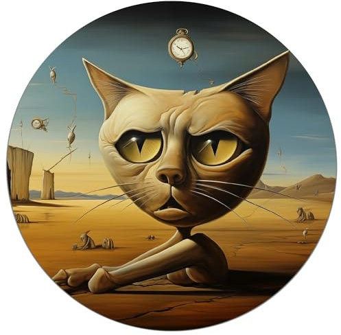 Wallario Glasbild rund Katze als Zeitwächter - Rund, 50 cm Durchmesser Wandbild Glas in Premium-Qualität: Brillante Farben, freischwebende Optik