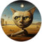 Wallario Glasbild rund Katze als Zeitwächter - Rund, 50 cm Durchmesser Wandbild Glas in Premium-Qualität: Brillante Farben, freischwebende Optik