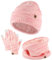 MARUKO Wintermütze Mütze Schal Handschuhe Set für Kinder, Mädchen Jungen Halswärmer Touchscreen Fäustlinge Weiches Fleece Futter Elastisch Sport Outdoor Geschenke für Kinder (Rosa)