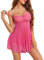 Avidlove Damen Negligee Babydoll Dessous Sexy Spitze Unterwäsche Nachthemd Set Reizwäsche Lingerie Nachtwäsche V-Ausschnitt Teddy Kleid mit G-String Frauen Nachtkleid Chemise Rosenrot XXL