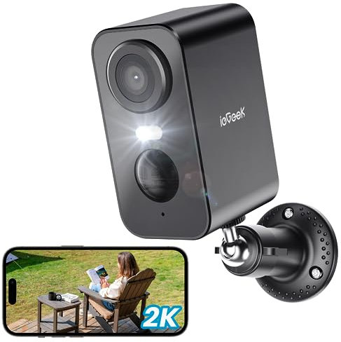 ieGeek 2K Camara Vigilancia WiFi Exterior/Interior sin Cables, Cámara de Vigilancia Exterior con Batería Recargable, 10M Visión Nocturna Colorida, Detección de Movimiento PIR, Audio de 2 Vias