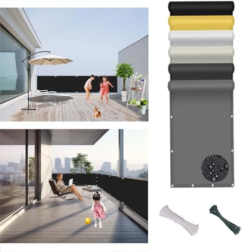 Brise Vue Occultant 70 x 200 cm PES Pare-Vue/Brise/Étanche, Toile de Balcon Basic Panneau de Clôture avec Attaches de Câble et Cordons, pour Jardin Extérieur avec Balcon, Noir
