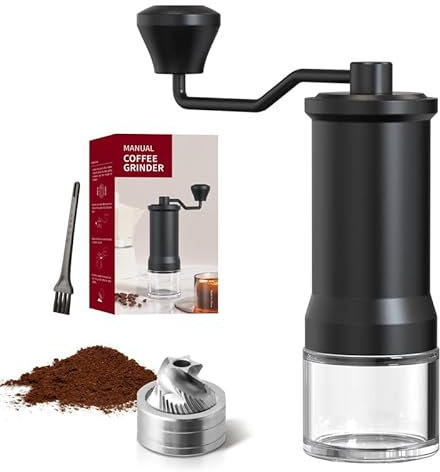 Manual Coffee Bean Grinder, 25g Capacity, Hand Coffee Grinder with Handle Knob Adjustable Coarseness, CNC Stainless Steel Cone, Uniform Grinding with Brush for Home, Office, and Camping