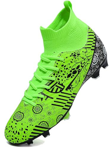 VTASQ Scarpe da Calcio Uomo High Top Spikes Tacchetti Professionale competizioni Scarpe da Allenamento Teenager Scarpe da Calcetto Prato Artificiale Verde 35EU