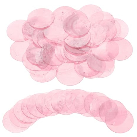 sourcing map Capiz Lot de 120 coquillages ronds naturels avec 2 trous pour carillon éolien, rideau, guirlande, bricolage, mariage, décoration d'intérieur, rose, 2inch