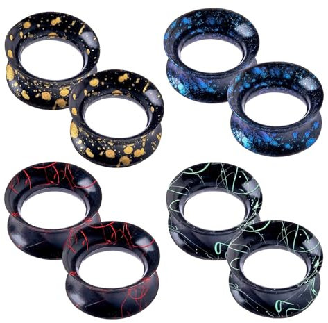 Longbeauty 4 Paar Silikon Flesh Tunnel Set Weich Klassisch Bunt Double Flared Tunnel Plug Punk Unisex, Stil I, 14mm