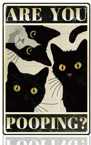 Doodlream Divertente cartello decorativo da parete con gatto nero con scritta Are You Pooping, in metallo, stile vintage, per casa, ufficio, bagno, doccia, stanza da letto, regalo, 20,3 x 30,5 cm