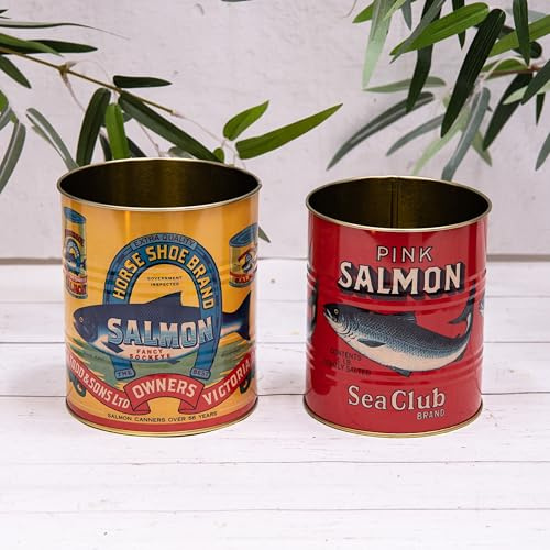 Annibells Set 2 Vintage Utensil Holders Kitchen Storage Salmon or Lobster Tins (Salmon)