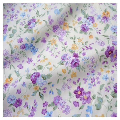 AMateschitz Baumwollstoff Meterware Stoffe zum Nähen Bedruckte Stoffpakete Reine Baumwolle Stoff Baumwolltuch mit Herz Muster Vintage Blumen Patchwork für Kleidung DIY Nähen Quilte Lila-Blume 1M*1.6M