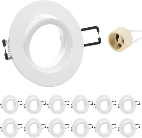 Doughelec 12er Einbaustrahler Rahmen Schwenkbar mit GU10 Fassung, Weiß Einbaurahmen Aluminium Deckenspots, Rund Flach LED Spots Einbauspots Einbaustrahler 68mm lochmass für Decke 60-75mm 230V