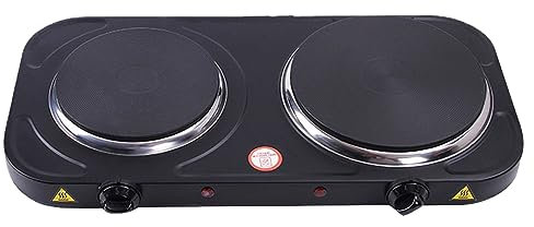 2000W Double Hot Plate Table Top Cooking – Cast Iron Heating Plate - Compact Portable Electric Hob Double Burner with Adjustable Thermostat for Kitchen Camping Cooking Boiling Fryer (Black)