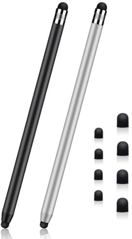 Stylus Pens for Touch Screens,2 Pack Touchscreen Pen 2 in 1 Rubber Stylus Pen for Tablets,iPad,iPhone,Smartphones, All Universal Touch Screen Devices(Black + Silver)