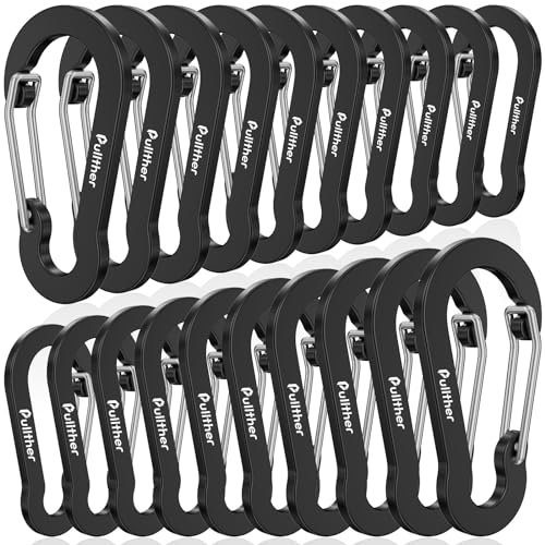 pullther Lot de 20 Mousqueton Multifonction, 50mm/1.96'' Mousquetons Porte Clé, Mini Mousqueton en Aluminium, pour Sports de Plein Air, Randonnée, Camping et Pêche - Noir