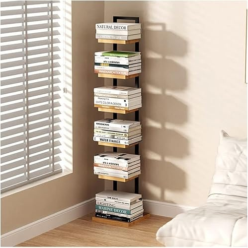 6-layer wooden open shelf bookshelves - Floor stand-up display rack for books, photos, artworks and plants - single or double-sided installation
