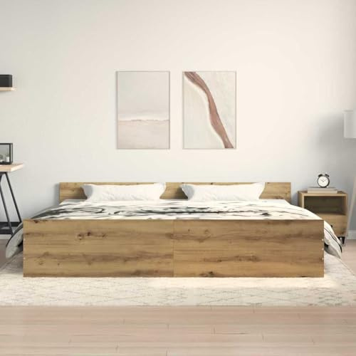 vidaXL Solid Oak Wood Bed Frame Set of 2 - Sturdy, Spacious Design 200x200 cm - Indoor Brown Elegant Furniture for Bedroom Decor