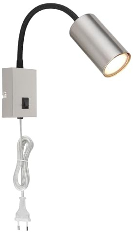 GLOBO Wandleuchte Innen Wandlampe mit Schalter und Kabel Wohnzimmer Steckdosenlampe Schlafzimmer Silber 57911W