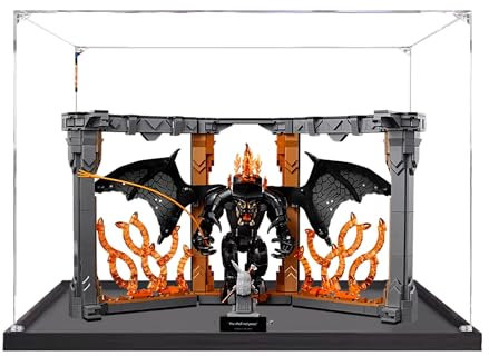 Lego 10367 Présentoir en acrylique pour serre-livres Le Seigneur des Anneaux : The Balrog Vitrine transparente anti-poussière compatible avec Lego 10367 (présentoir uniquement) Base noire 3 mm