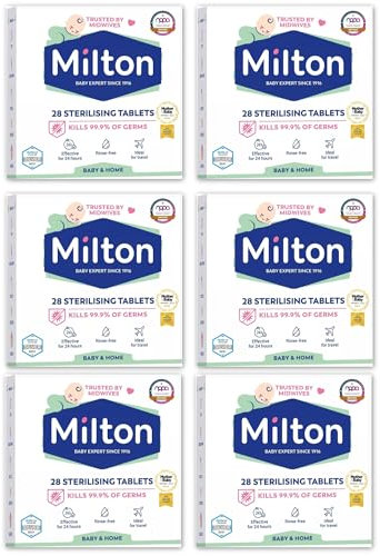 6 x 28 Milton Sterilising Tablets for Cleaning Baby Feeding Accessories and Breastfeeding Equipment Cleaning Baby Bottles Rinse-Free Ideal for Travel Home Household Hygiene (168 Tablets)