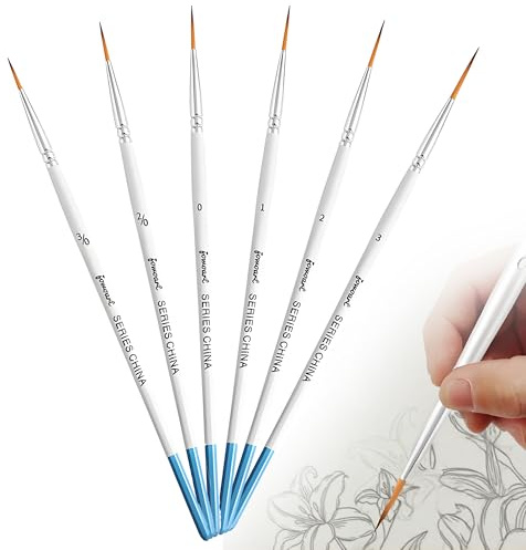 6 Pcs Rigger Liner Brushes Watercolour, Rigger Brush Set for Painting Fine Long Lines, Thin Lines, Blades of Grass, Hair and More. Paint Brushes for Acrylic, Watercolour, Oil and Gouache Painting