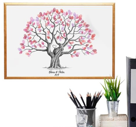 Kustimantu Hochzeits-Fingerabdruck Baum, Wasserdichtes Gästebuch Für Hochzeitsgäste, Kreative Wohnaccessoires Hochzeitsdeko Familienstammbaum Idee