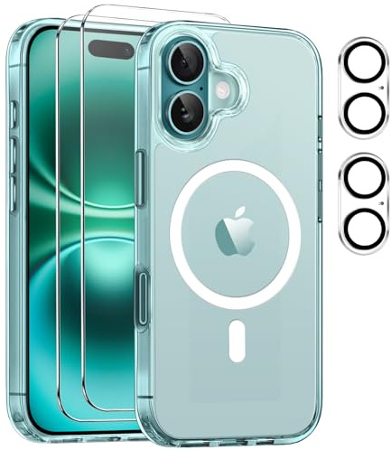 Czyoa Coque Magnétique pour iPhone 16 avec 2 Pièces Verre Trempé Protection Écran + 2 Protections pour caméras, Anti-Rayures, Anti-Dérapante, Etui de Transparent TPU Protection