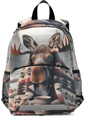 RPLIFE Rucksack mit lustigem Elch-Motiv, für Kleinkinder, Jungen, mit Leine, kleine Reise-Büchertasche